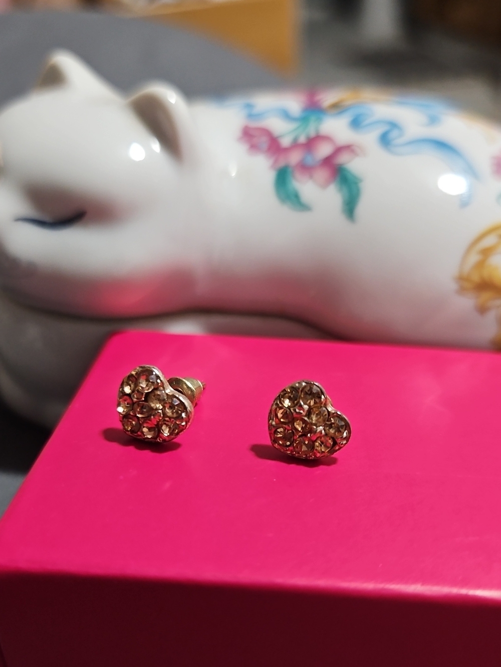 Small Bronze Tone Bling Heart Earrings